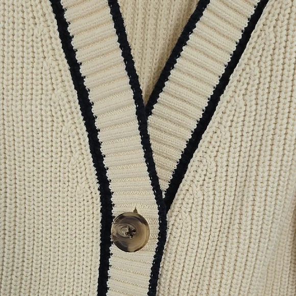Old Navy Cream Cardigan Sweater with Navy Trim Preppy Nautical Coastal Academic - Picture 4 of 9